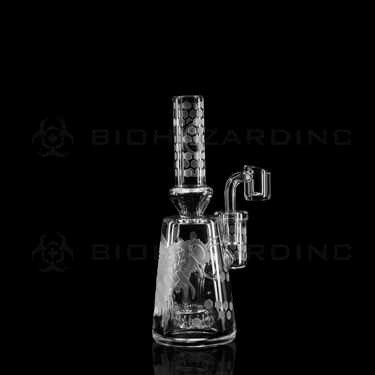 Dab Rig | Deep Etched Banger Hanger | 7" - Bee Honeycomb Design Glass Dab Rig Biohazard Inc