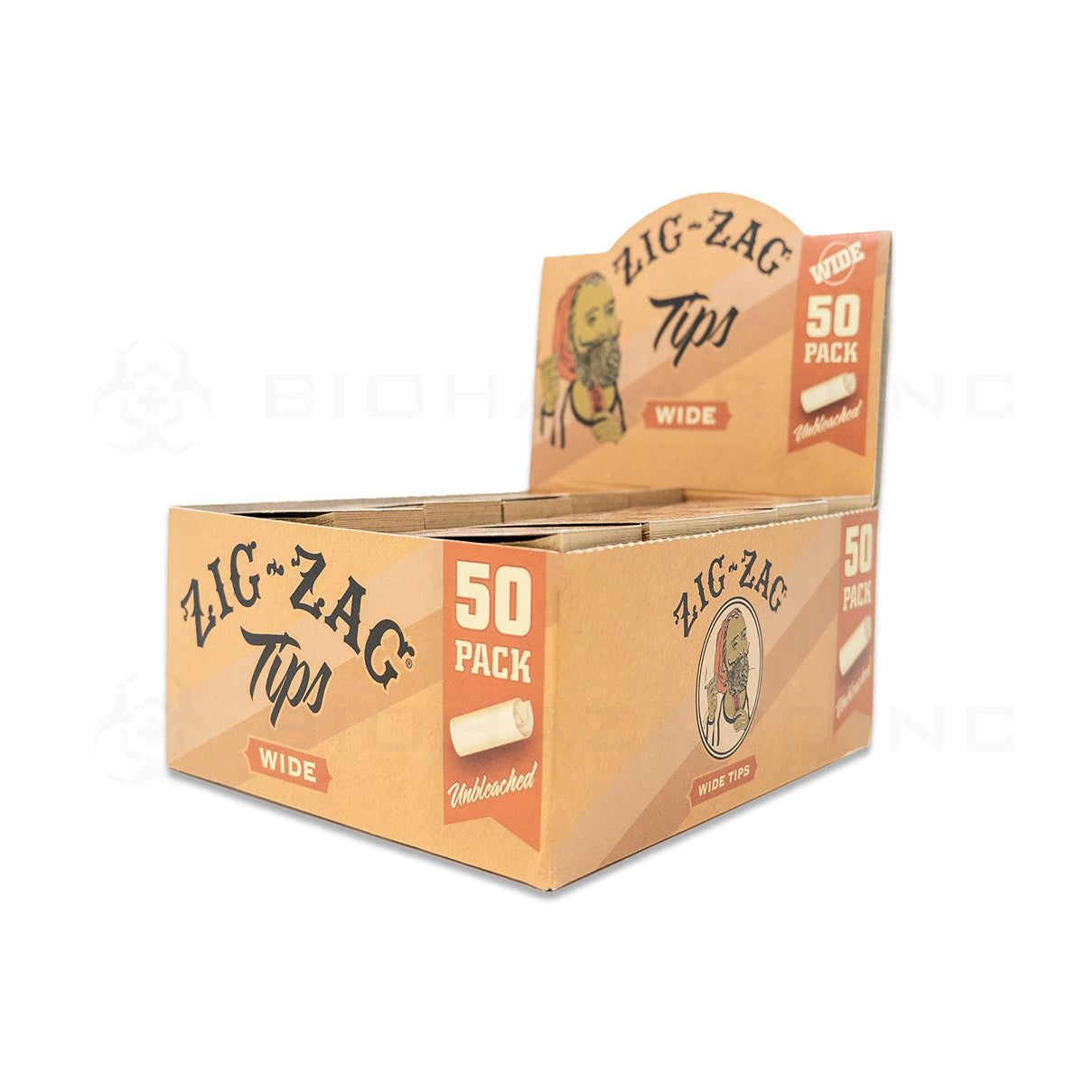 Zig-Zag® | 'Retail Display' Wide Unbleached Rolling Tips | 50 Count Paper Tips Zig Zag