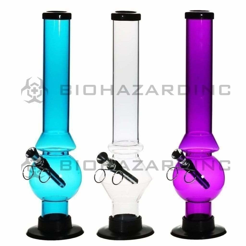 Acrylic | Straight Water Pipe w/ Pull Out Bowl | 12" - Slide - Assorted Colors Acrylic Bong Biohazard Inc   