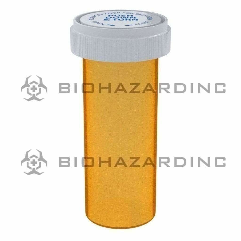 Child Resistant | Transparent Amber Reversible Cap Vials | 20 Dram - 3.5 Grams - Various Counts Reversible Cap Vial Biohazard Inc 190 Count  