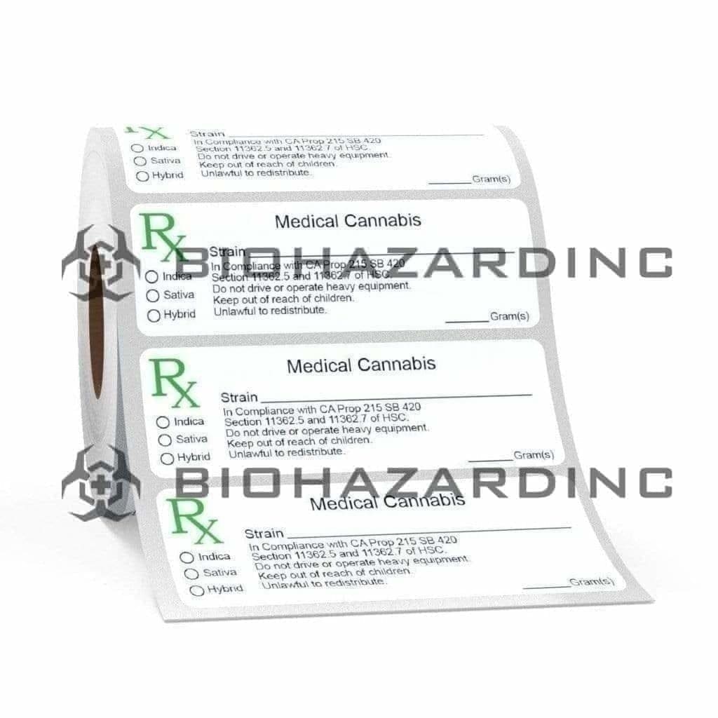 California | CA Compliant Medical Marijuana Labels | 1" x 3" - 1000 Count Compliance Labels Biohazard Inc   