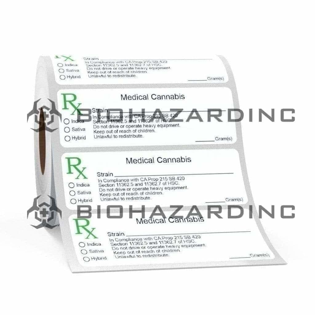 California | CA Compliant Medical Marijuana Labels | 1" x 3" - 1000 Count Compliance Labels Biohazard Inc
