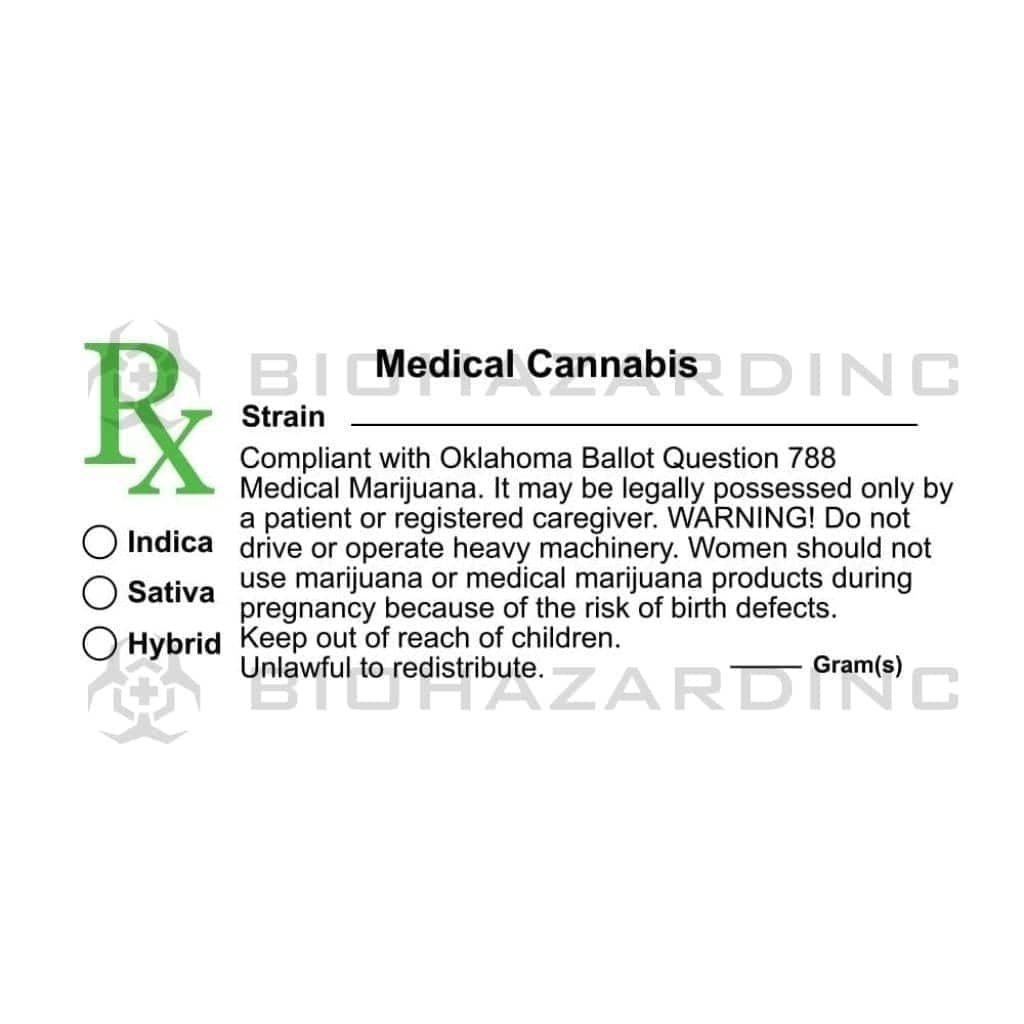 Oklahoma | OK Medical Cannabis Labels | 1.25" x 3" - 1000 Count Compliance Labels Biohazard Inc