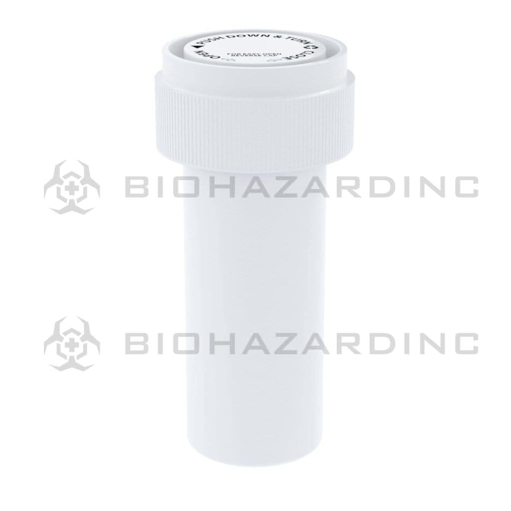 Child Resistant | Opaque White Reversible Cap Vials | 8 Dram - 1 Gram - 410 Count Reversible Cap Vial Biohazard Inc   