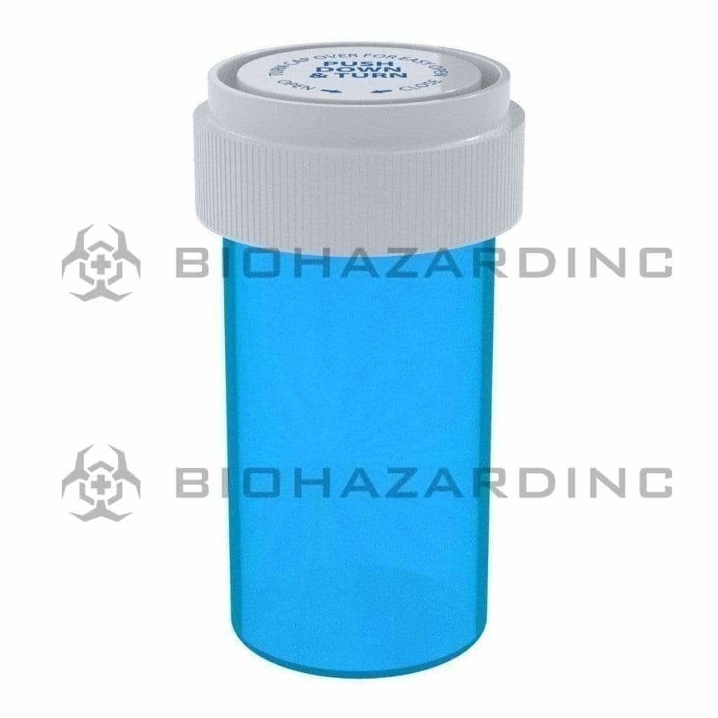 Child Resistant | Translucent Blue Reversible Cap Vials | 13 Dram - 2 Grams - 275 Count Reversible Cap Vial Biohazard Inc   