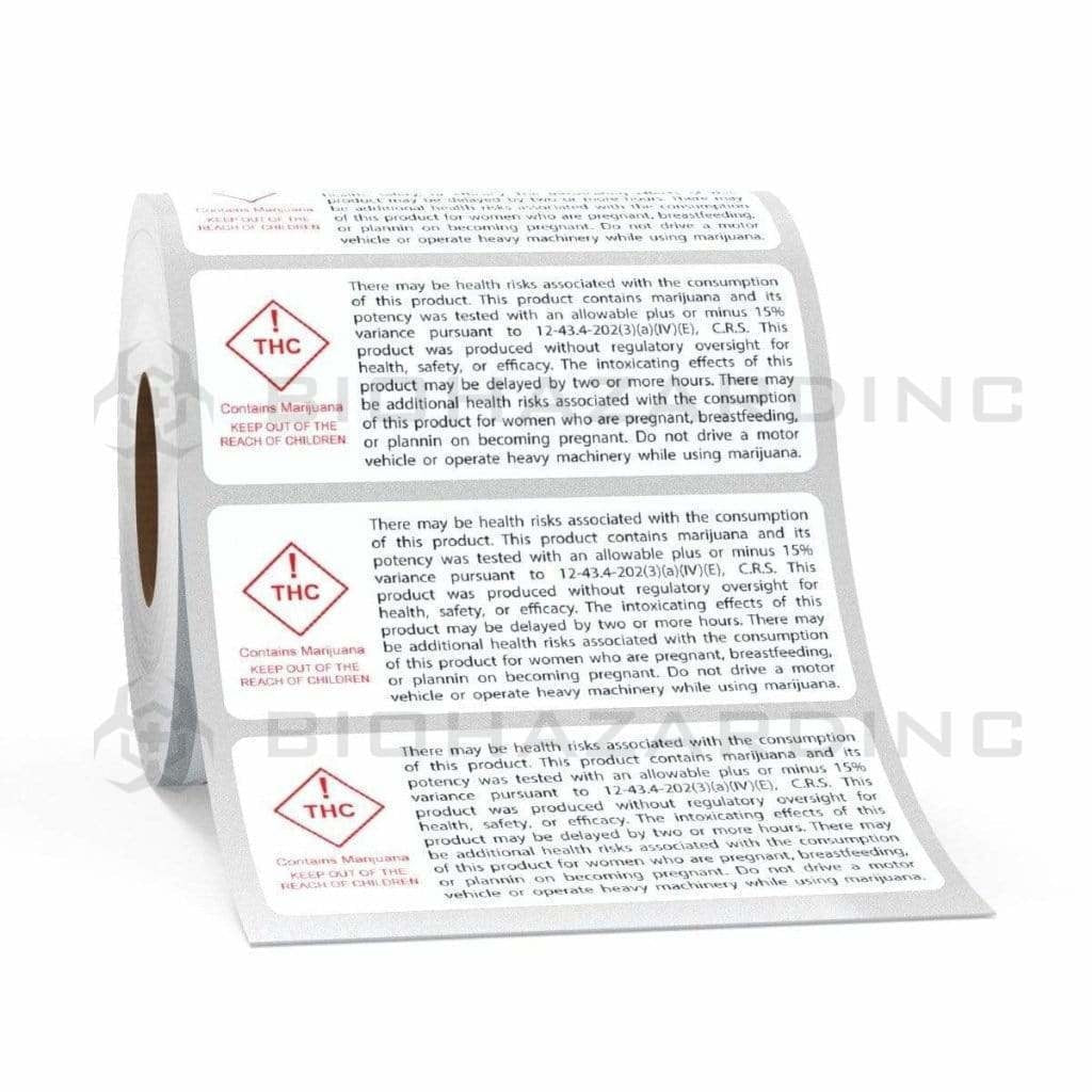 Colorado | CO State RX Recreational Marijuana Compliant Labels - 1,000 Count Compliance Labels Biohazard Inc