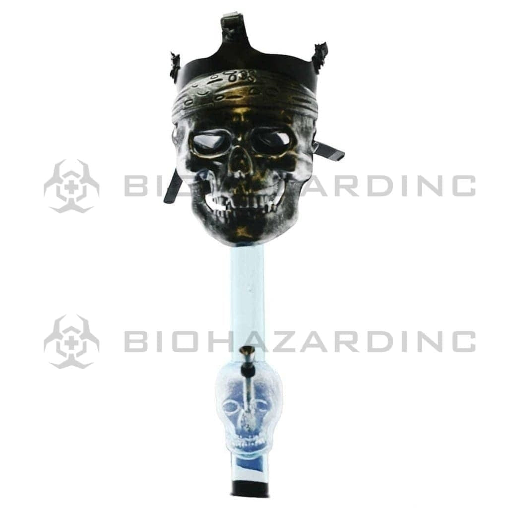 Gas Mask | Silver Bandana Skull Mask Steamroller | 12" - Acrylic - Assorted Colors Acrylic Bong with Gas Mask Biohazard Inc