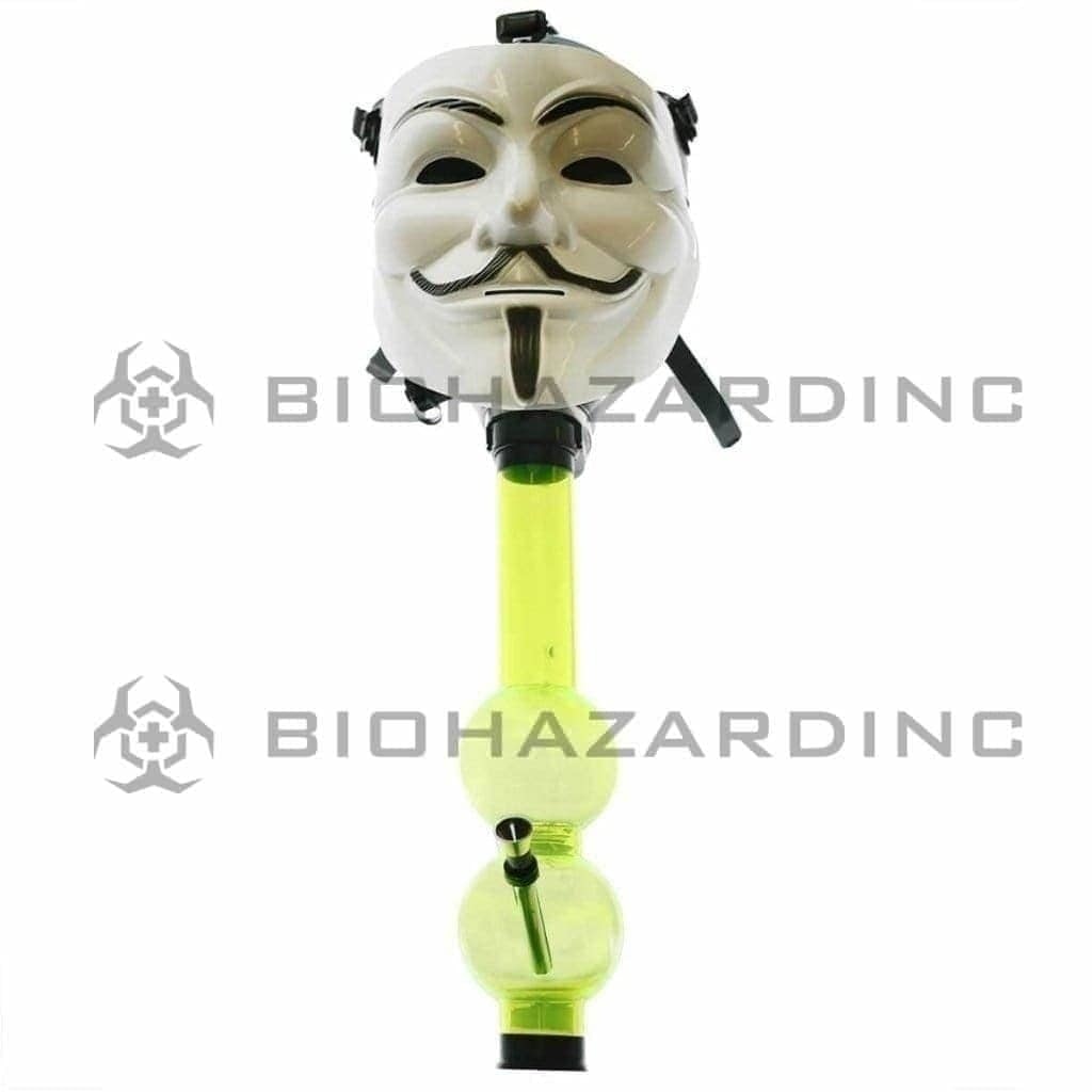 Gas Mask | Guy Fawkes Mask Black & White Steamroller | 12" - Acrylic - Assorted Colors Acrylic Bong with Gas Mask Biohazard Inc