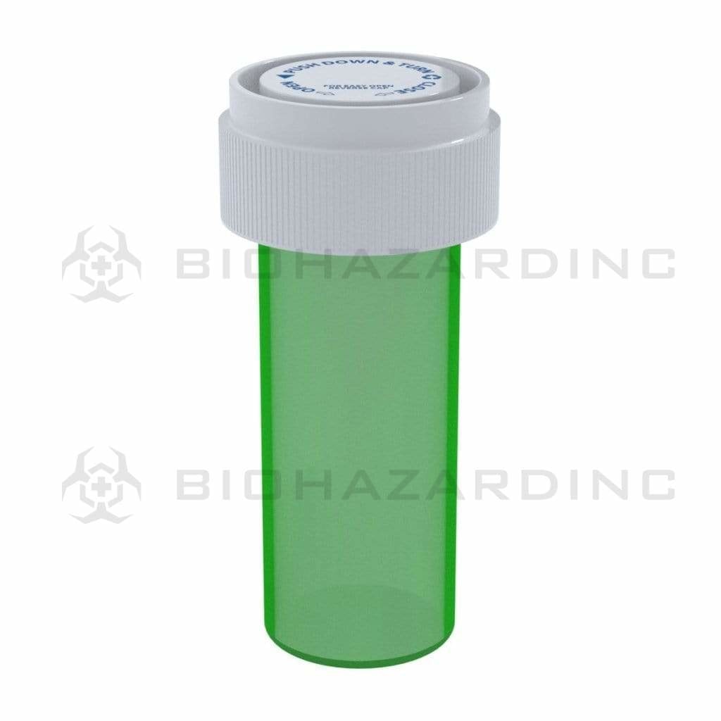 Child Resistant | Translucent Green Reversible Cap Vials | 8 Dram - 1 Gram - 410 Count Reversible Cap Vial Biohazard Inc   