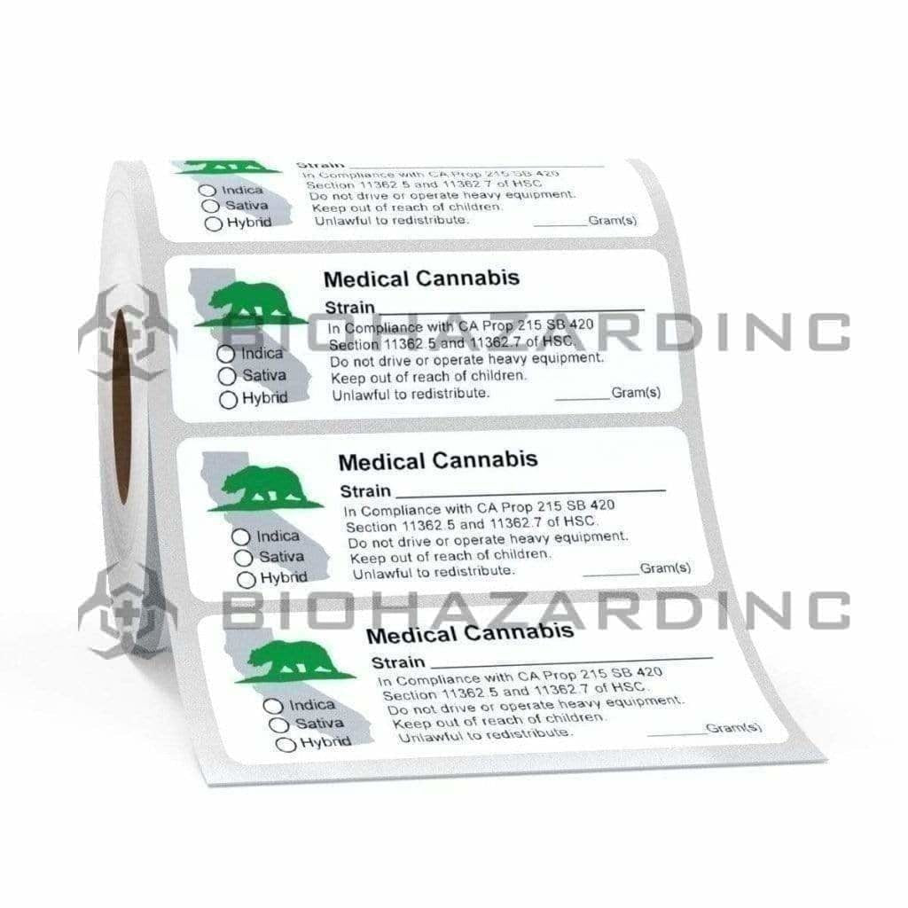 California | CA State Medical Marijuana Labels | 3.5in x 1in - 1000 Count Compliance Labels Biohazard Inc