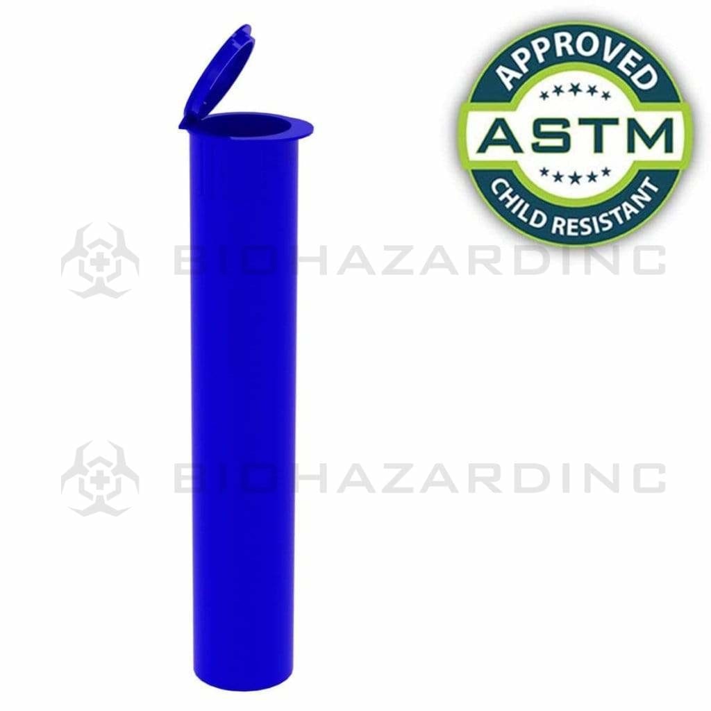 Child Resistant | Pop Top Plastic Pre-Roll Tubes | 95mm - Opaque Blue - 1000 Count Child Resistant Joint Tube Biohazard Inc   