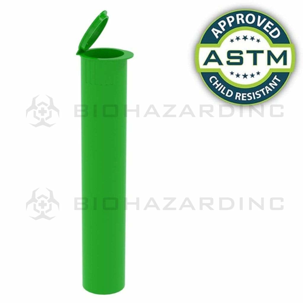 Child Resistant | Pop Top Plastic Pre-Roll Tubes | 95mm - Opaque Green - 1000 Count Child Resistant Joint Tube Biohazard Inc   