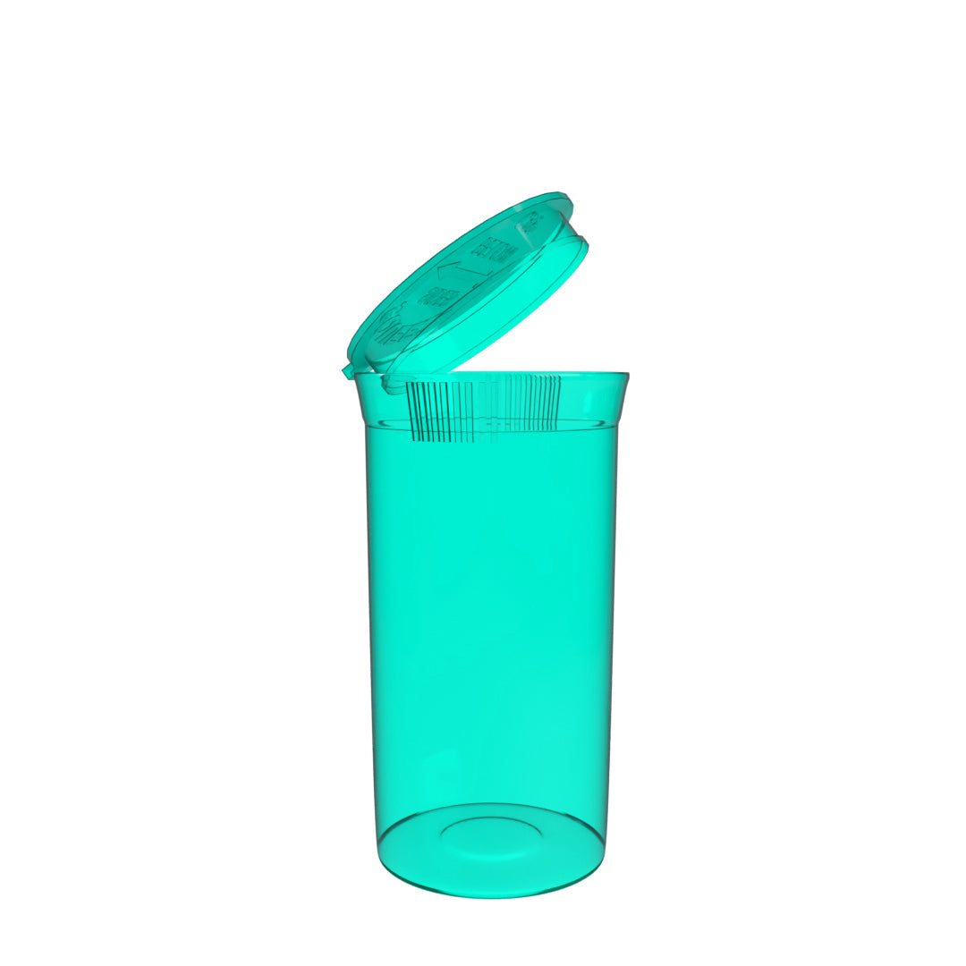 Plastic Pop Top Bottles | 19 Dram - 3.5 Grams - 225 Count - Various Colors Pop Top Bottle Biohazard Inc Transparent Turquoise