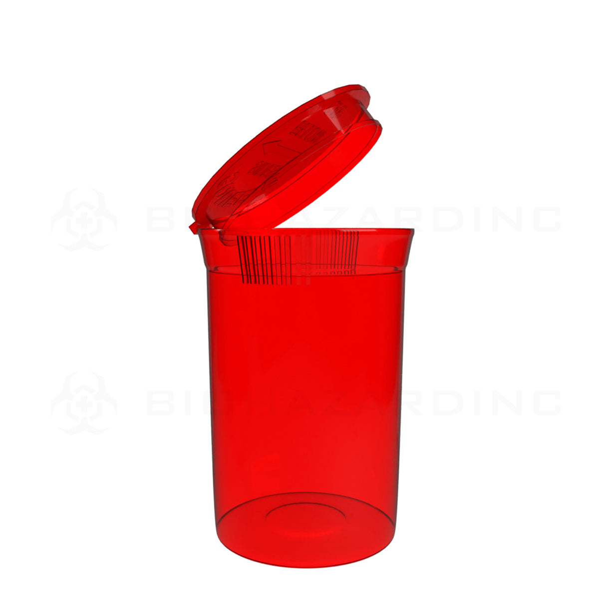 Plastic Pop Top Bottles | 30 Dram - 7 Grams - 160 Count - Various Colors Pop Top Bottle Biohazard Inc Transparent Red  