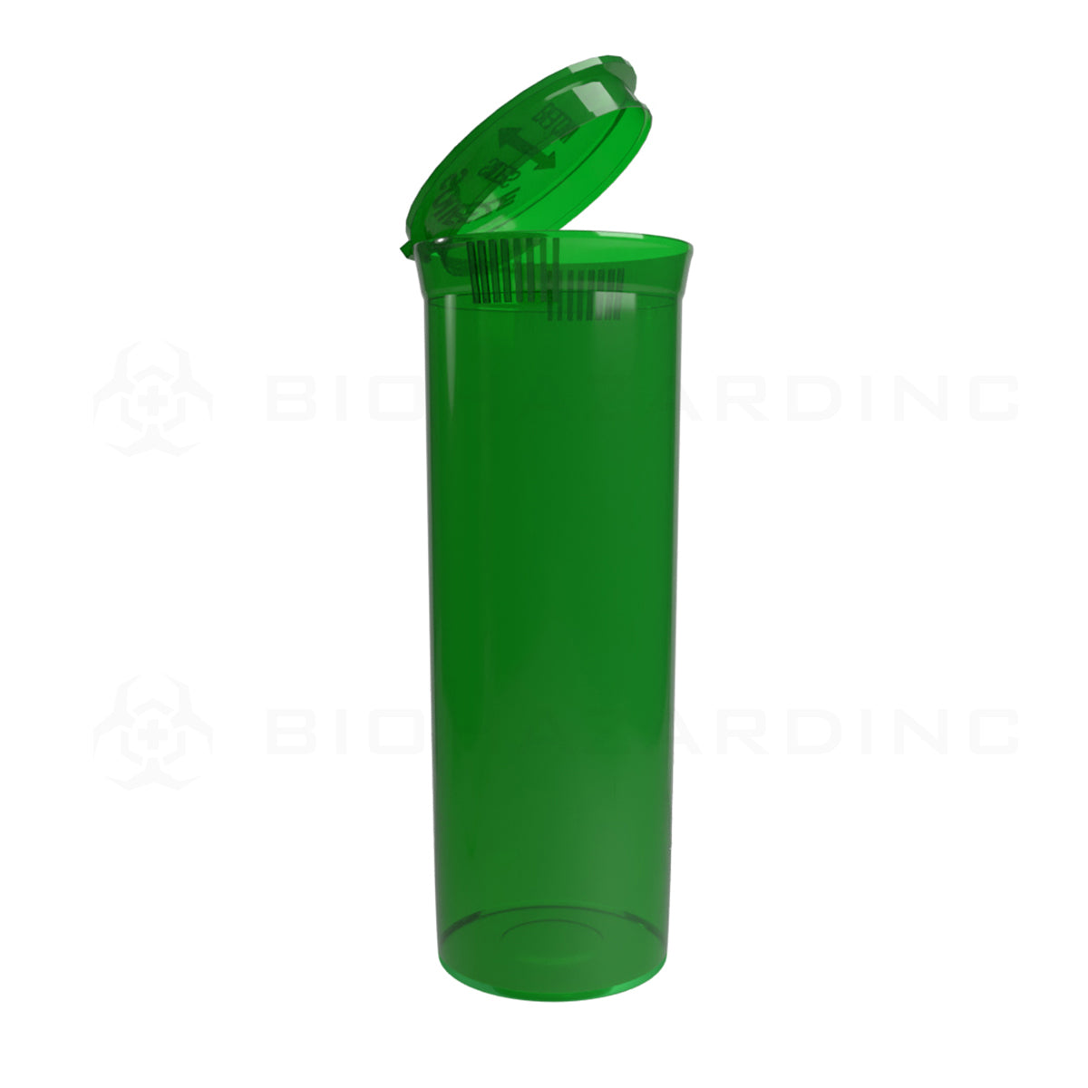 Plastic Pop Top Bottles | 60 Dram - 14 Grams - 75 Count - Various Colors Pop Top Bottle Biohazard Inc Transparent Green  