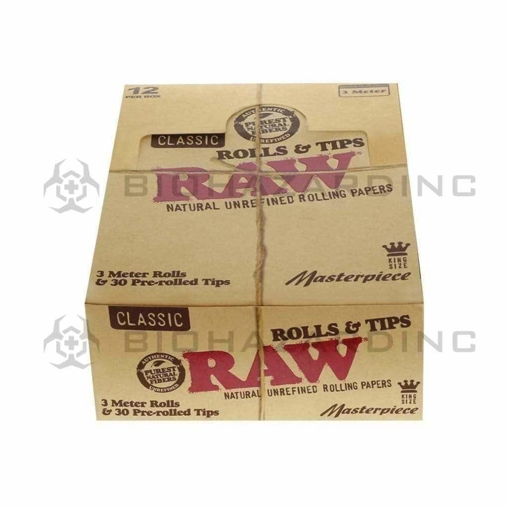 RAW® | 'Retail Display' Masterpiece Rolls & Tips King Size | 110mm - Unbleached Brown - 30 Count Rolling Papers + Tips Raw   