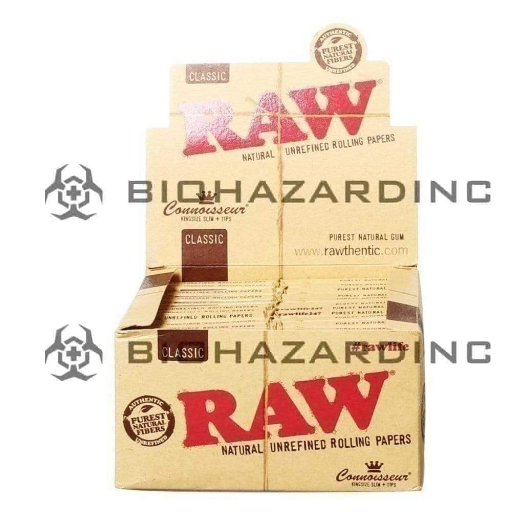 RAW® | 'Retail Display' Rolling Papers + Tips | Unbleached Brown - 24 Count - Various Sizes Rolling Papers + Tips Raw King Slim - 110mm  