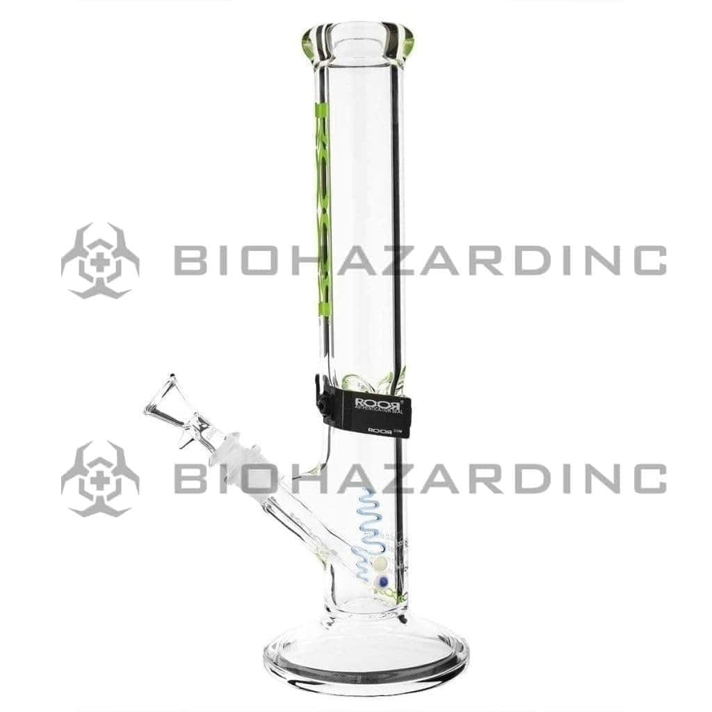 RooR® | Classic Straight Water Pipe | 14" - 14mm - Neon Green Logo Glass Bong Roor   