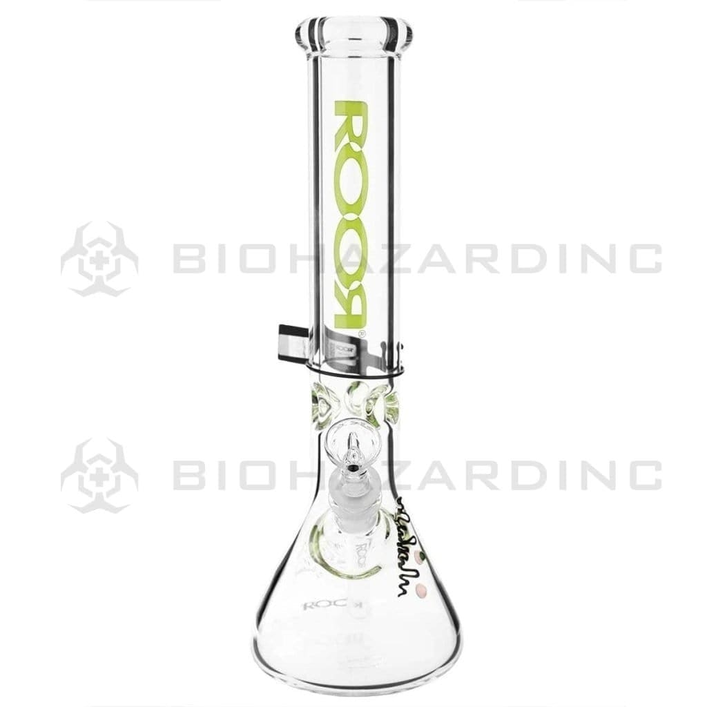 RooR® | Classic Beaker Water Pipe | 14" - 14mm - Neon Green Logo Glass Bong Roor   