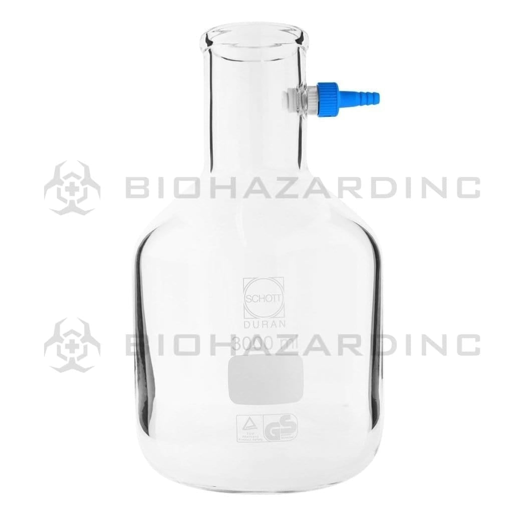 Schott DURAN® | Filtering Flask - Erlenmeyer Shape w/ Glass Hose | 3,000mL Filtering Flask Bottle Schott Duran