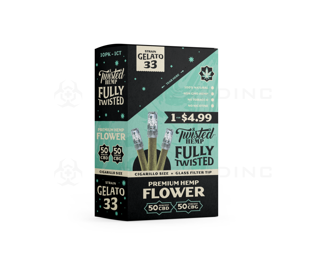 Twisted Hemp™ | Wholesale Fully Twisted Pre-Rolled Wraps w/ Glass Tips | Various Flavors - 10 Count Hemp Wraps Twisted Hemp Gelato 33