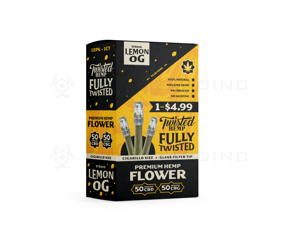 Twisted Hemp™ | Wholesale Fully Twisted Pre-Rolled Wraps w/ Glass Tips | Various Flavors - 10 Count Hemp Wraps Twisted Hemp Lemon OG