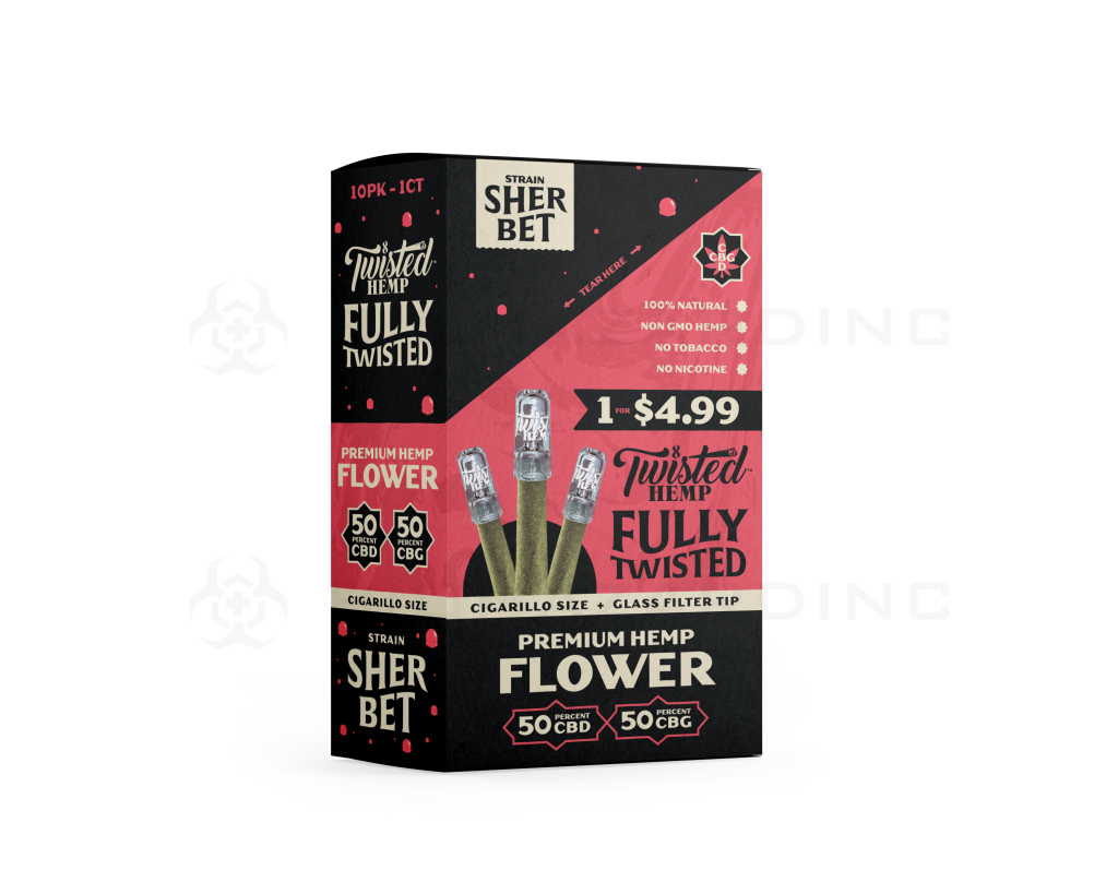 Twisted Hemp™ | Wholesale Fully Twisted Pre-Rolled Wraps w/ Glass Tips | Various Flavors - 10 Count Hemp Wraps Twisted Hemp Sherbet