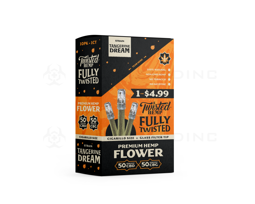 Twisted Hemp™ | Wholesale Fully Twisted Pre-Rolled Wraps w/ Glass Tips | Various Flavors - 10 Count Hemp Wraps Twisted Hemp Tangerine Dream