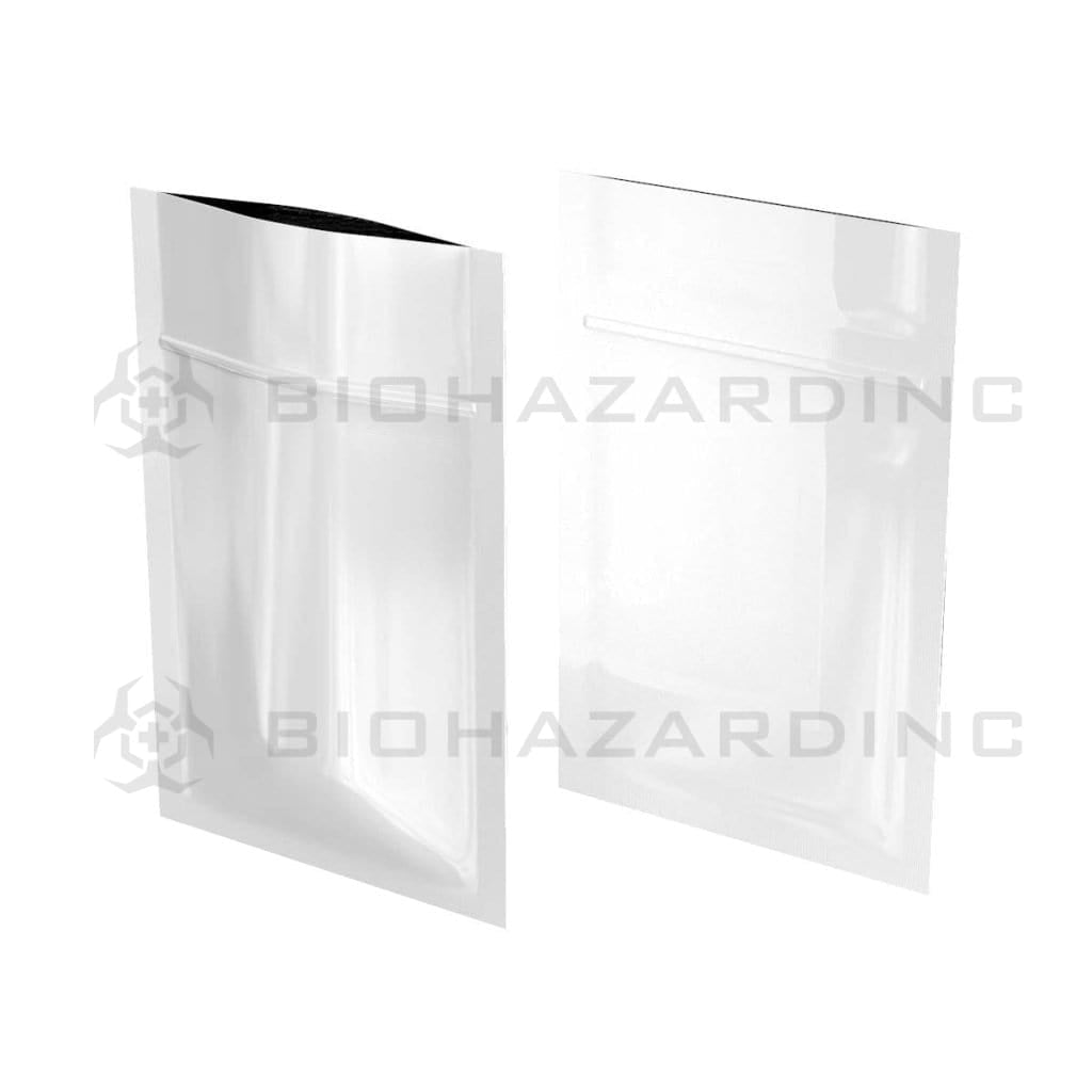 Tamper Evident | Glossy White Mylar Bags - Various Sizes Mylar Bag Biohazard Inc 3" x 4" - 1g - 1000 Count - No Tear Notch  