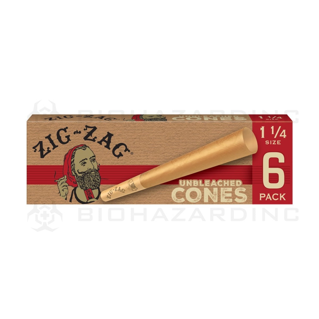 Zig-Zag® | Unbleached Cones 1¼ Size | 78mm - Unbleached Brown - 36 Count Pre-Rolled Cones Zig Zag