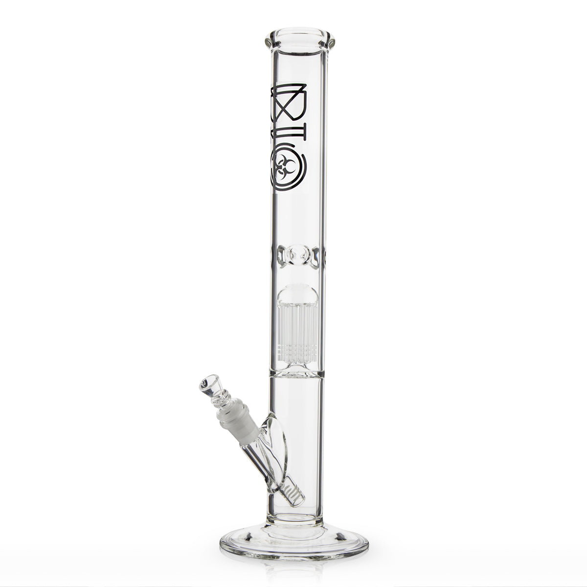 BIO Glass | Single Chamber 10-Arm Tree Perc Straight Water Pipe | 18" - 14mm - Various Colors