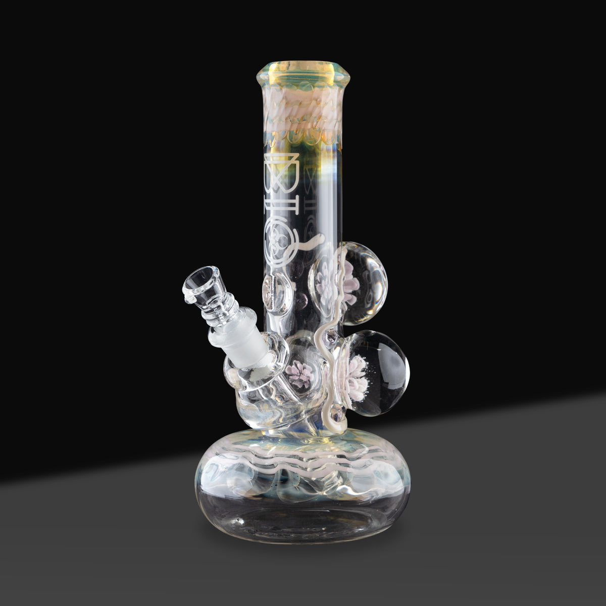 BIO Glass | Worked Illuminati Three Flower Marble Bubble Water Pipe | 9" - 14mm - Various Colors