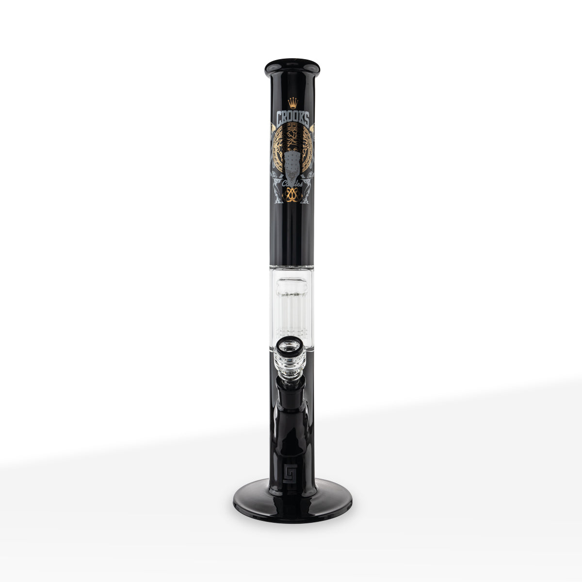 Crooks & Castles x PURE Glass | 10-Arm Tree Percolator Straight Water Pipe | 18" - 19mm - Black Glass Bong Pure Glass