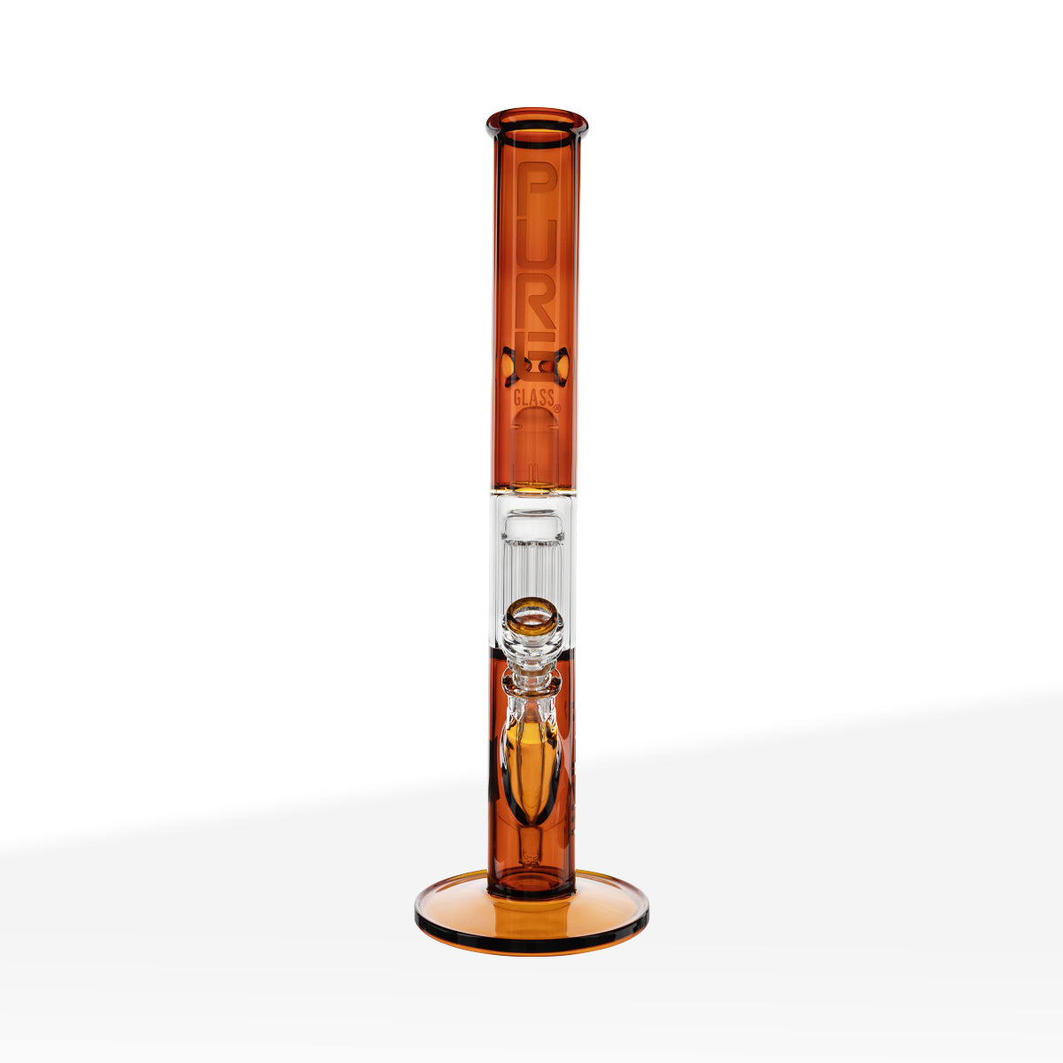 Pure Glass | 10-Arm Tree Percolator + Splash Guard Straight Water Pipe | 18" - 14mm - Various Colors Glass Bong Pure Glass Amber