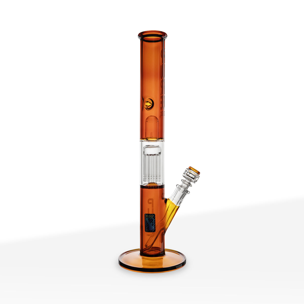 Pure Glass | 10-Arm Tree Percolator + Splash Guard Straight Water Pipe | 18" - 14mm - Various Colors Glass Bong Pure Glass Amber