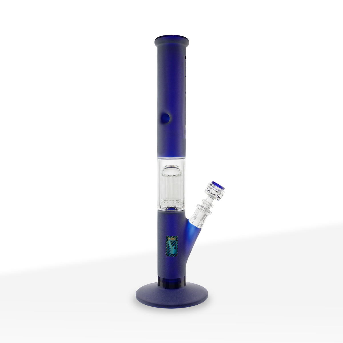 Pure Glass | 10-Arm Tree Percolator + Splash Guard Straight Water Pipe | 18" - 14mm - Various Colors Glass Bong Pure Glass Blue Frost