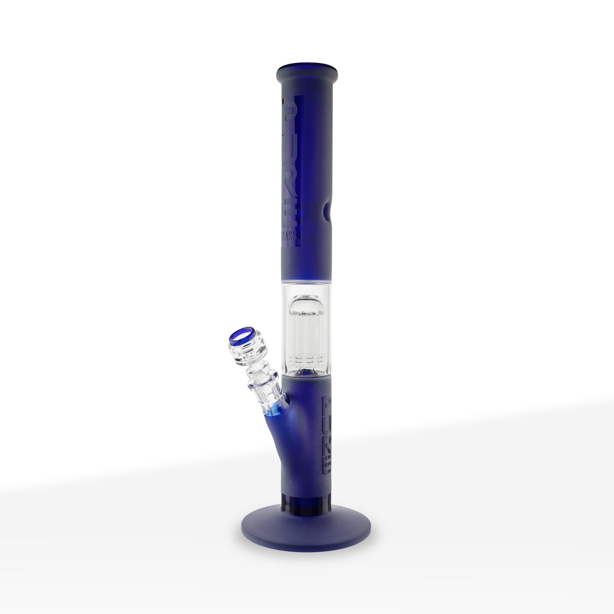 Pure Glass | 10-Arm Tree Percolator + Splash Guard Straight Water Pipe | 18" - 14mm - Various Colors Glass Bong Pure Glass Blue Frost