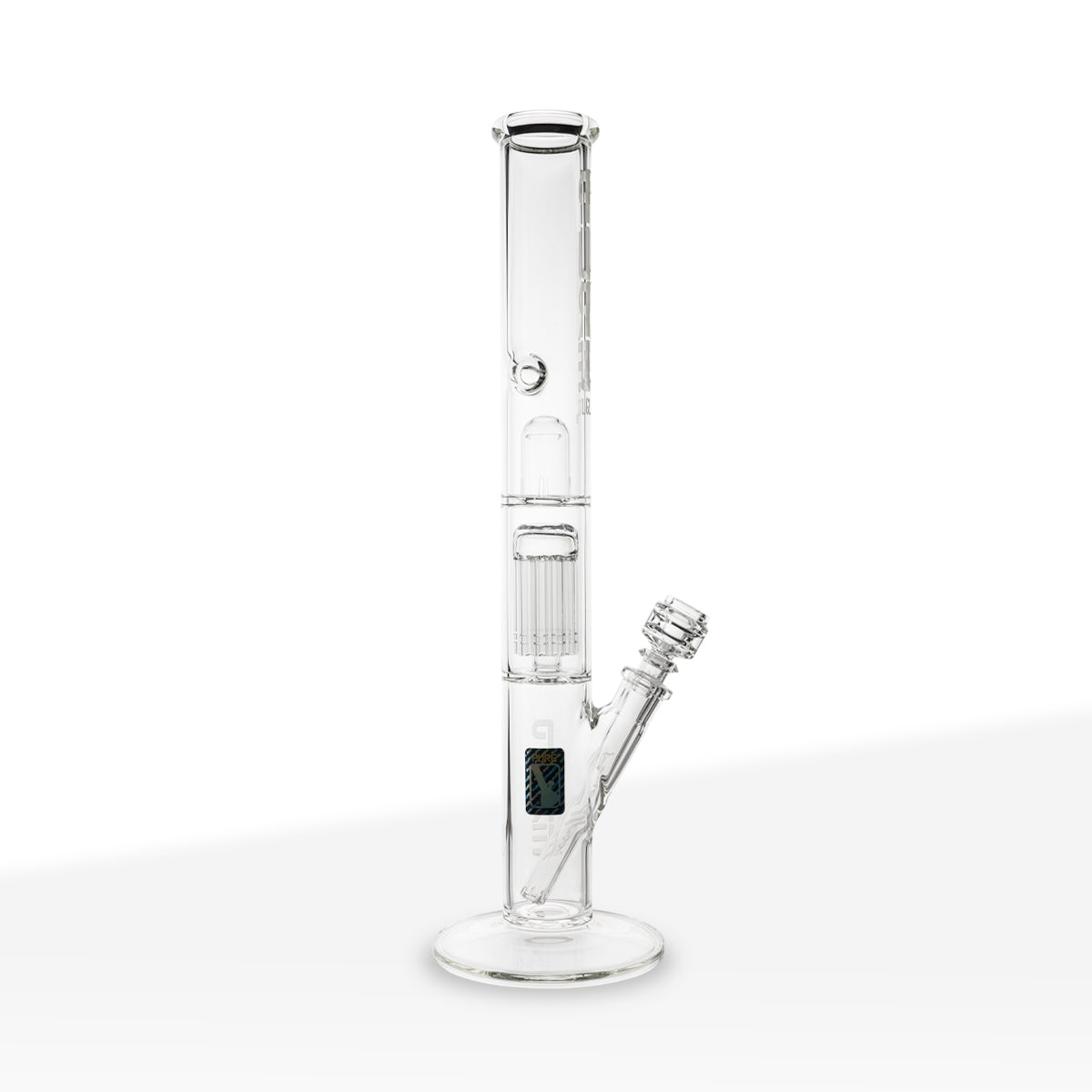 Pure Glass | 10-Arm Tree Percolator + Splash Guard Straight Water Pipe | 18" - 14mm - Various Colors Glass Bong Pure Glass Clear