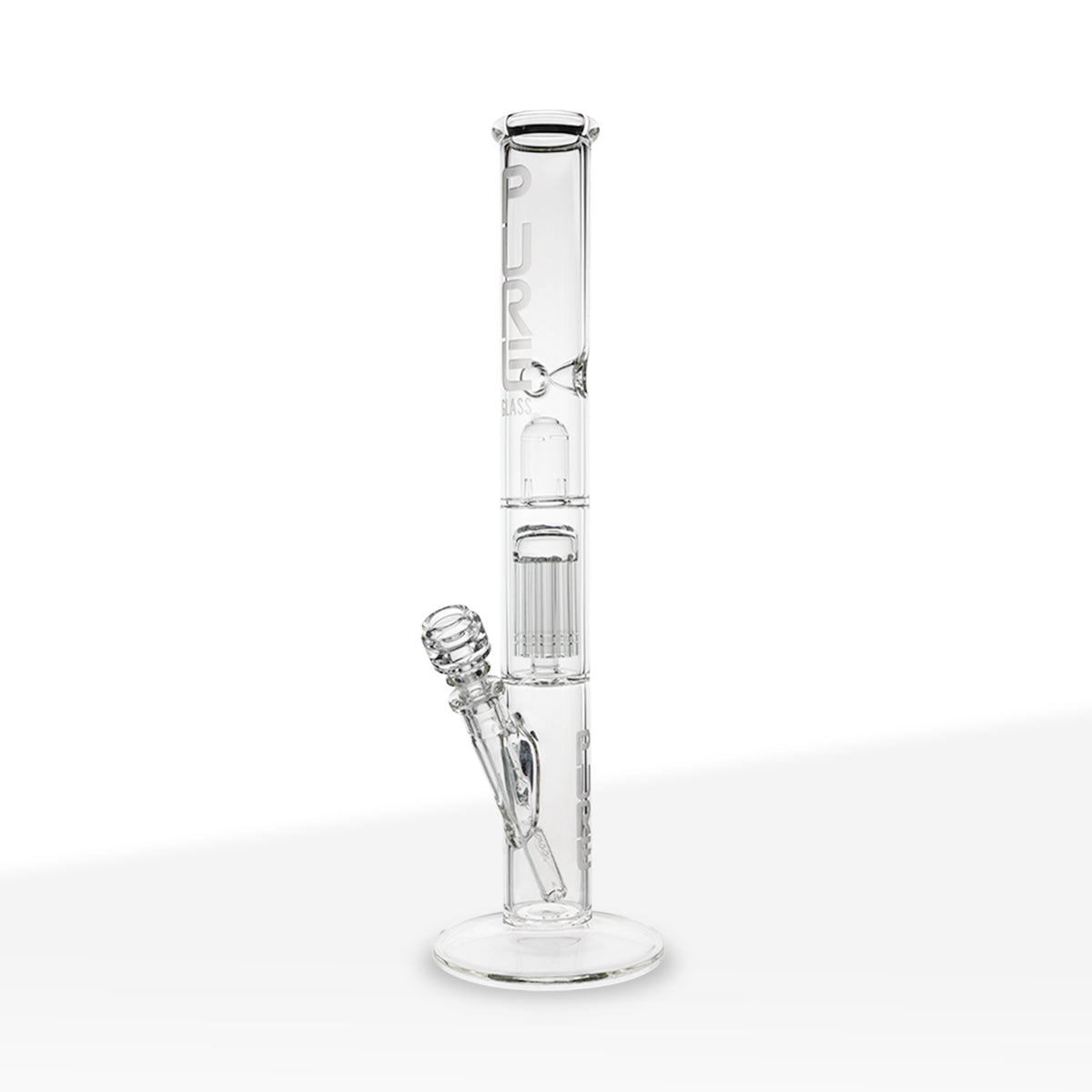 Pure Glass | 10-Arm Tree Percolator + Splash Guard Straight Water Pipe | 18" - 14mm - Various Colors Glass Bong Pure Glass Clear