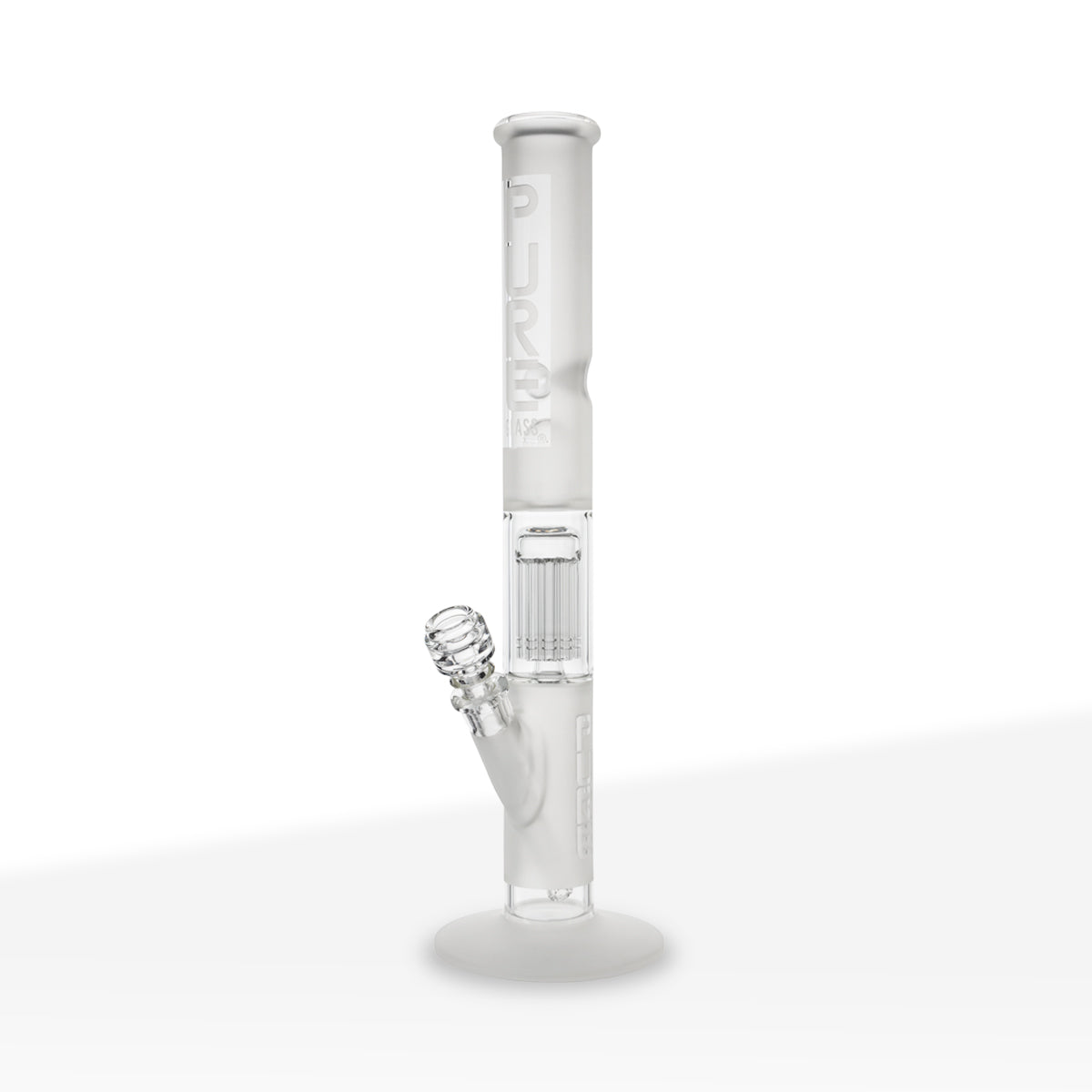 Pure Glass | 10-Arm Tree Percolator + Splash Guard Straight Water Pipe | 18" - 14mm - Various Colors Glass Bong Pure Glass Clear Frost