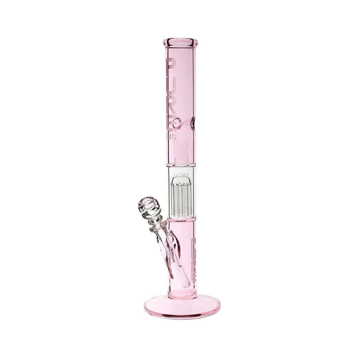 Pure Glass | 10-Arm Tree Percolator + Splash Guard Straight Water Pipe | 18" - 14mm - Various Colors Glass Bong Pure Glass Pink 