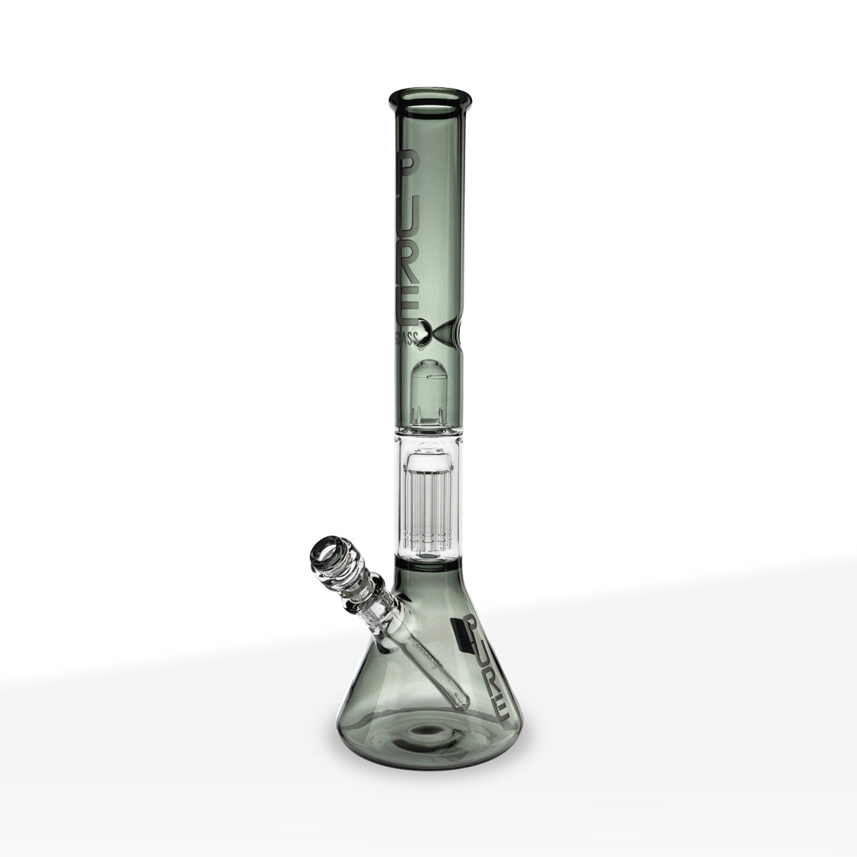Pure Glass | 10-Arm Tree Percolator + Splash Guard Beaker Water Pipe | 18" - 14mm - Smoke Black