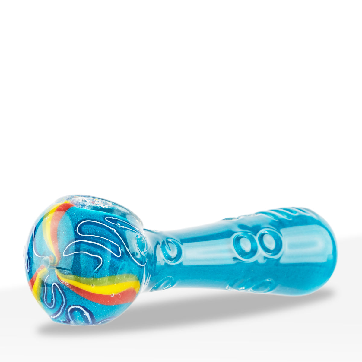 Hand Pipe | Marble Spoon with Rasta Stripes | 4" - Glass - Assorted Colors - Biohazard Inc - Cyan Blue