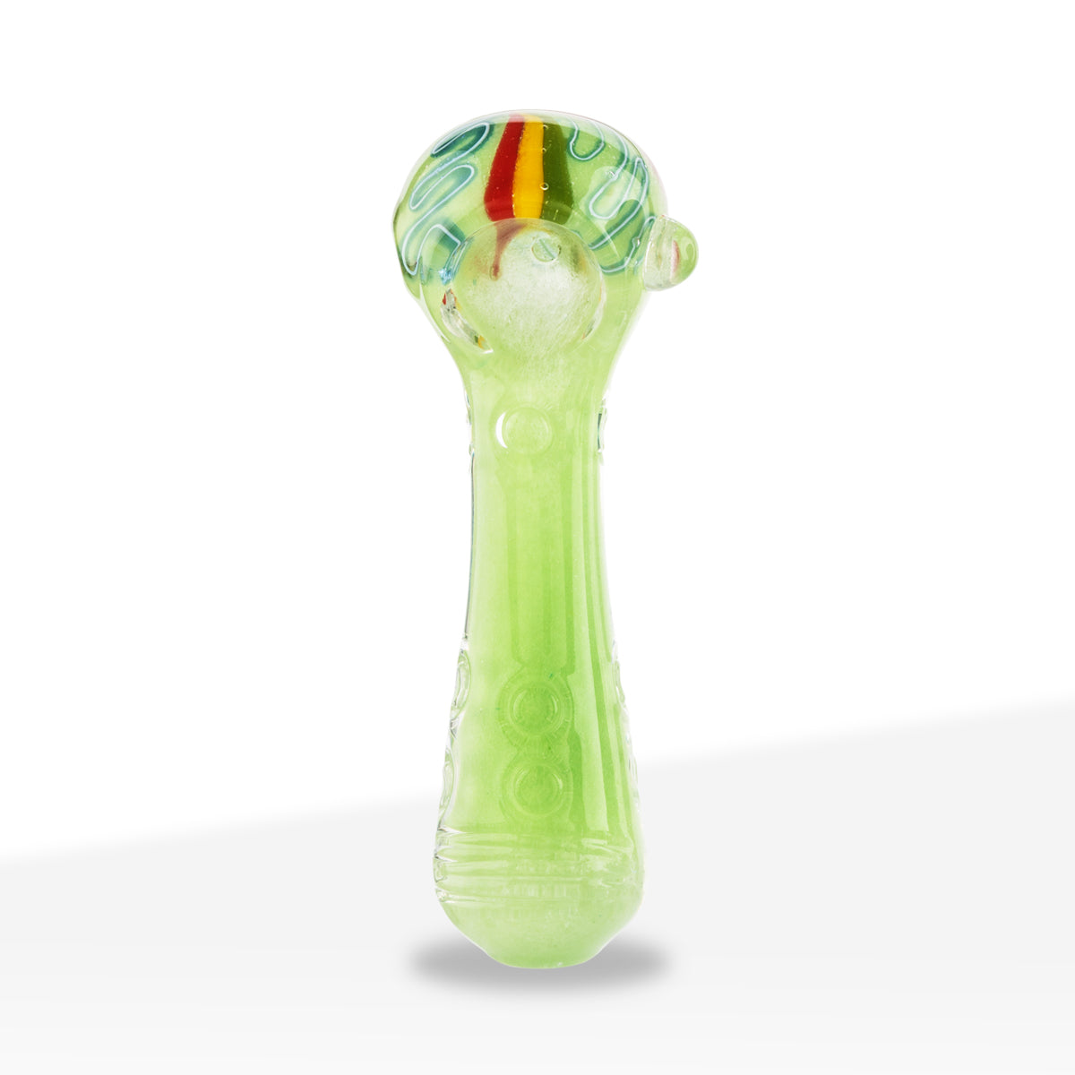Hand Pipe | Marble Spoon with Rasta Stripes | 4" - Glass - Assorted Colors - Biohazard Inc - Mint Green