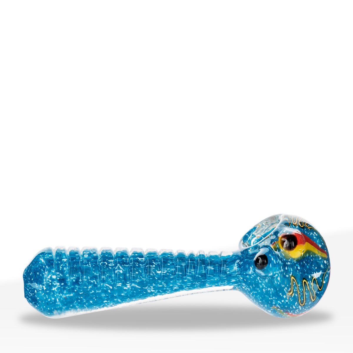 Hand Pipe | Classic Glass Spoon Heavy Frit w/ Dichro Hand Pipe | 4" - Glass - Assorted Colors - Biohazard Inc - Cyan Blue