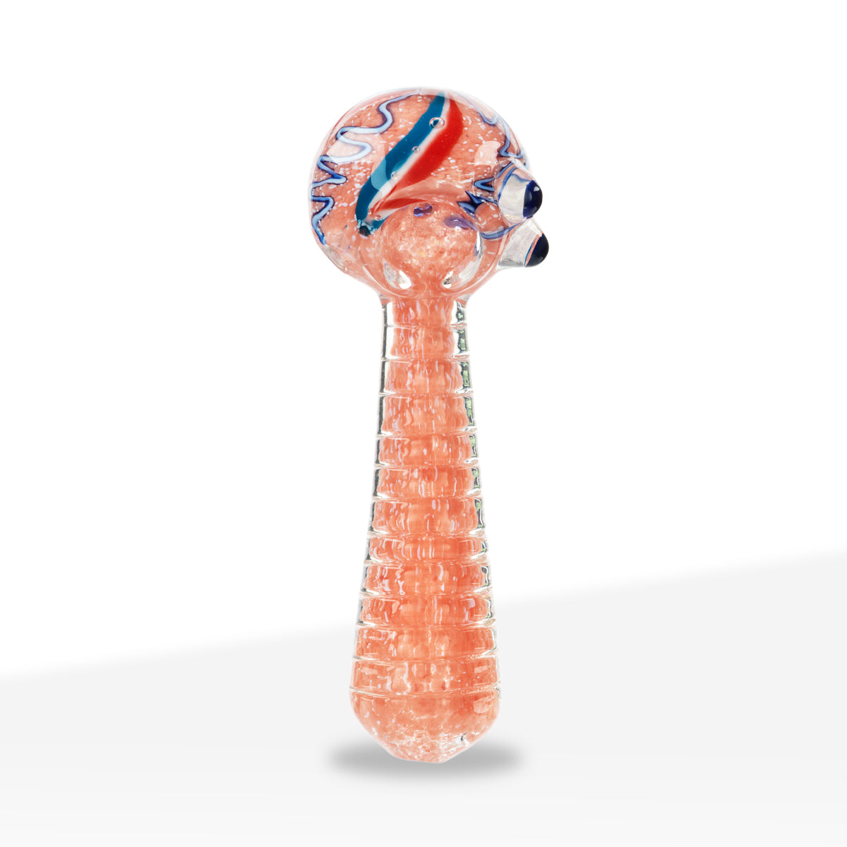 Hand Pipe | Classic Glass Spoon Heavy Frit w/ Dichro Hand Pipe | 4" - Glass - Assorted Colors - Biohazard Inc - Coral Pink
