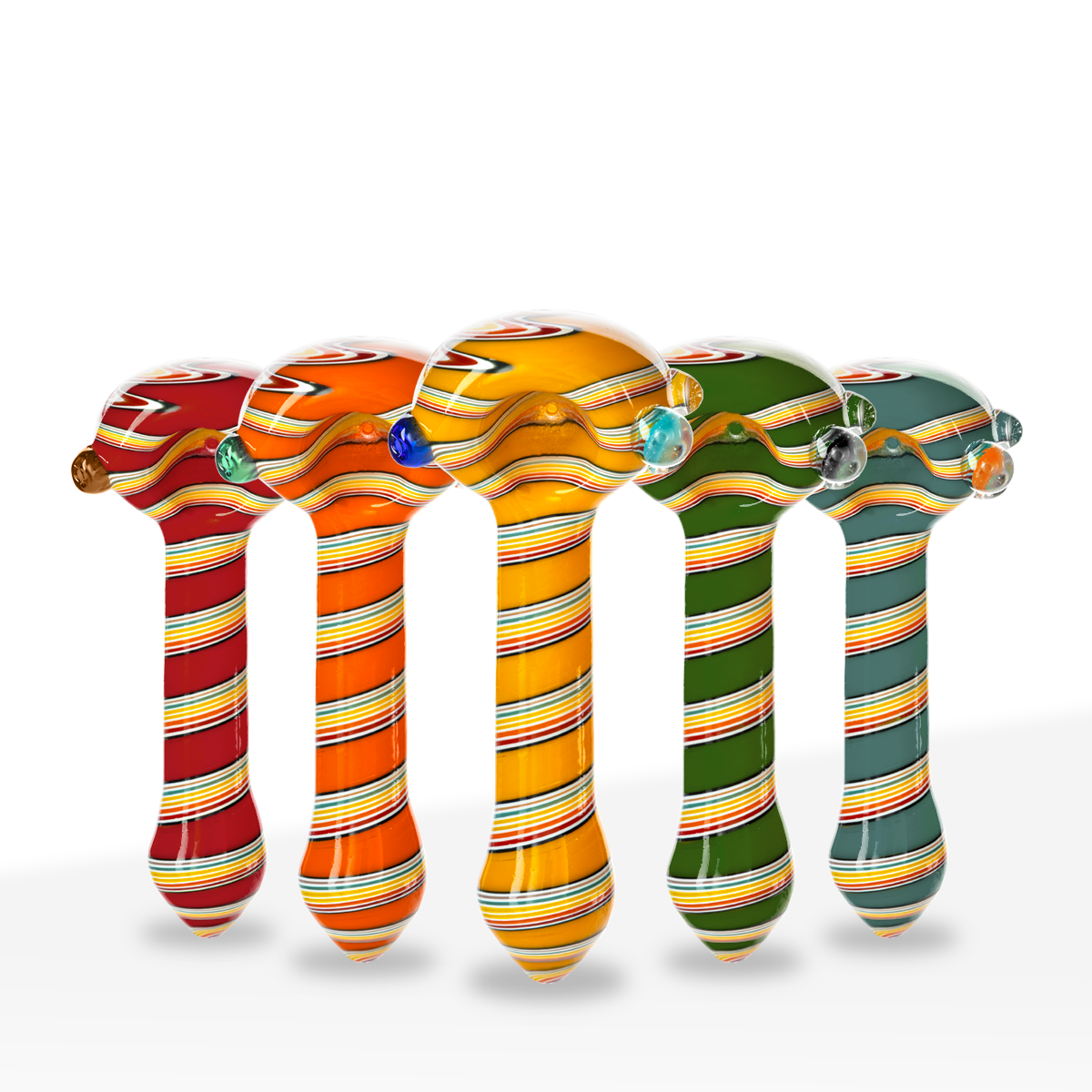 Hand Pipe | Heavy Striped Classic Spoon Hand Pipe | 4" - Glass - Assorted Colors - Biohazard Inc - Group