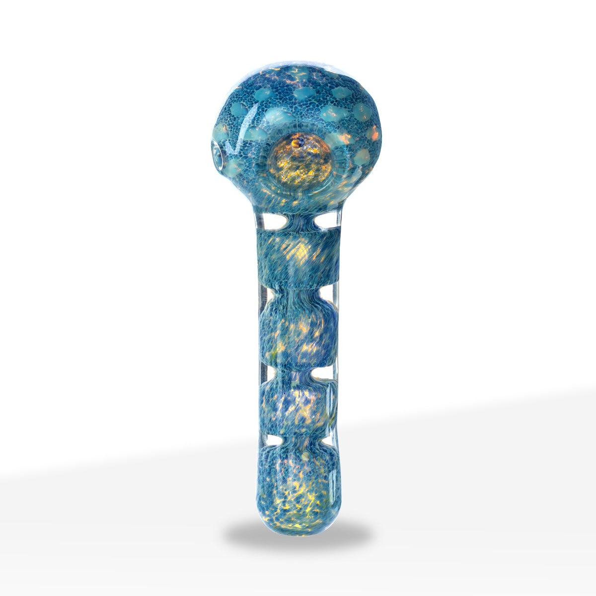 Hand Pipe | Heavy Fumed Hand Pipe w/ Frit | 4" - Glass - Assorted Colors - Biohazard Inc - Blue