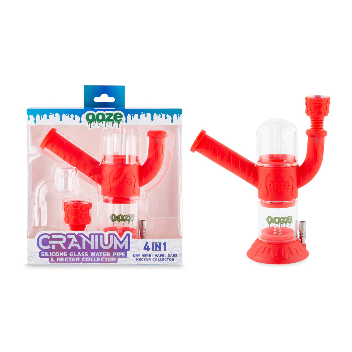 Ooze® | 4-in-1 Cranium Hybrid Silicone Nectar Collector & Water Pipe | Various Colors