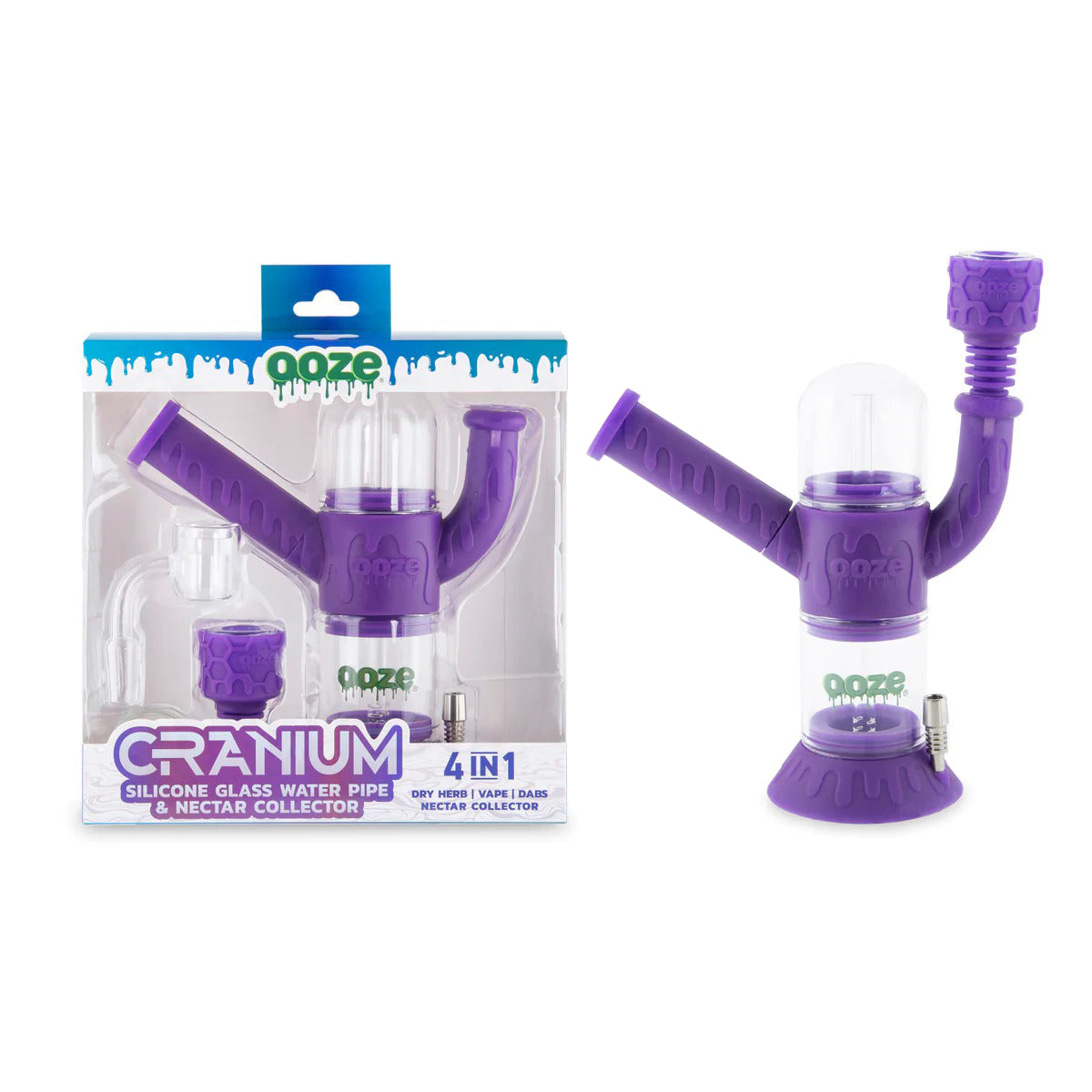 Ooze® | 4-in-1 Cranium Hybrid Silicone Nectar Collector & Water Pipe | Various Colors